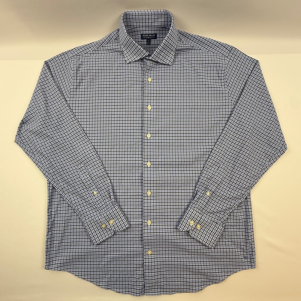 Peter Millar Crown Crafted Mens XL Blue Check Performance Button Down Shirt